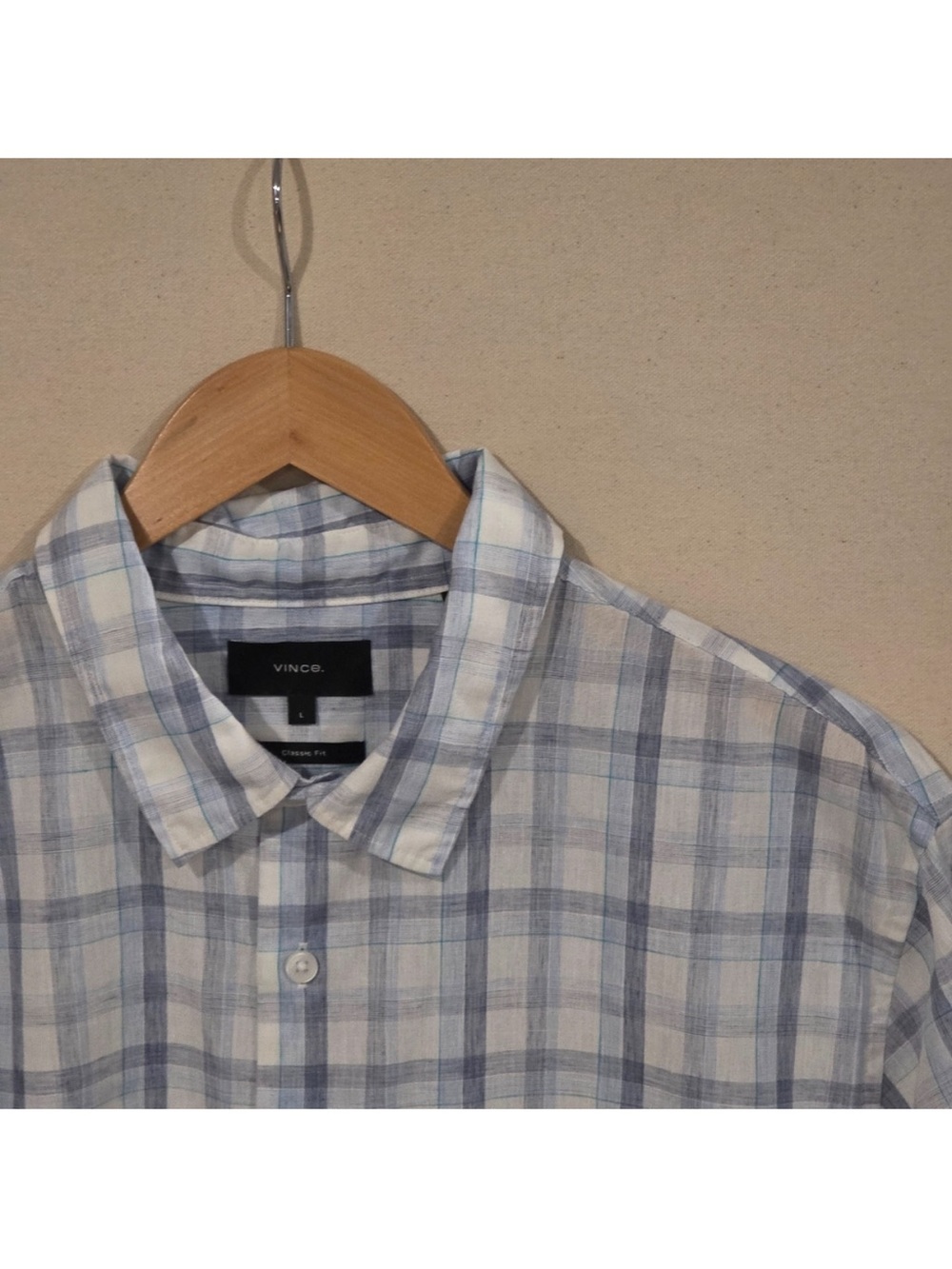 Vince Classic Fit Linen Blend Button Down L